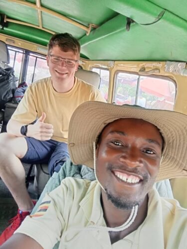 Our knowldgable guide with a certified client in a car
